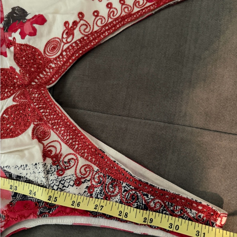 Free People creme red floral embroidered v-neck cotton dress. - Picture 10 of 10